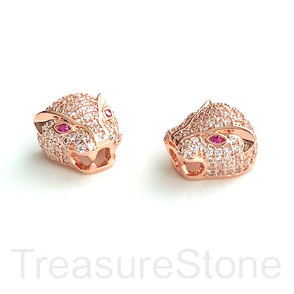 Micro Pave Bead, brass, rose gold, 13mm cheetah, panther, cat,Ea - Click Image to Close