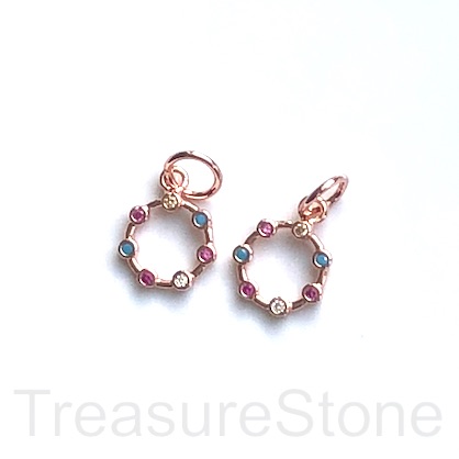 Pave Charm, brass, 10mm rose gold, wreath, circle, CZ. Ea