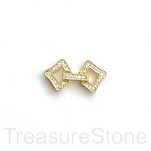 Pave Clasp, clip on, brass, gold, clear CZ, 14x25mm. Ea