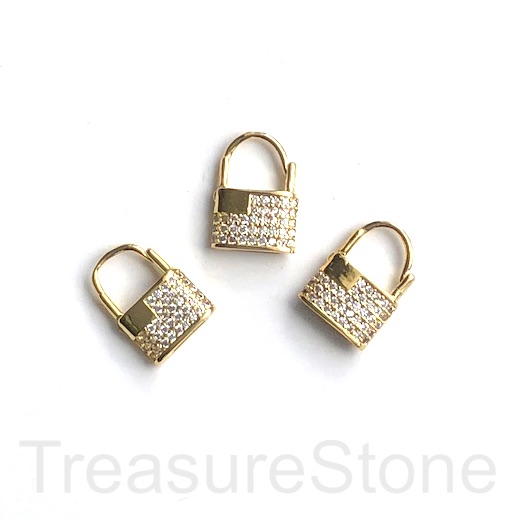 Pave Charm, pendant, clasp,brass,11x15mm gold purse, handbag. Ea