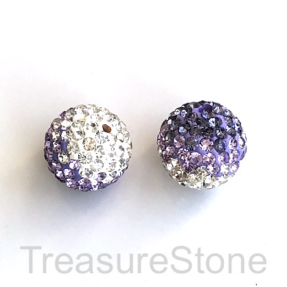 Clay Pave Bead, 12mm with clear, light purple crystals. Each