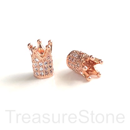 Pave Bead, brass, rose gold, 7x10mm crown, clear CZ. Each