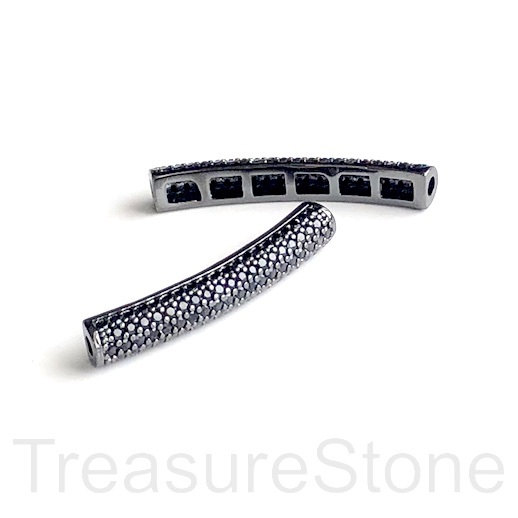Pave Bead, brass, 4x28mm back curved tube, black CZ. Ea