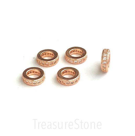 Pave Bead, brass, 8mm rose gold disc, large hole:4.5mm. Each