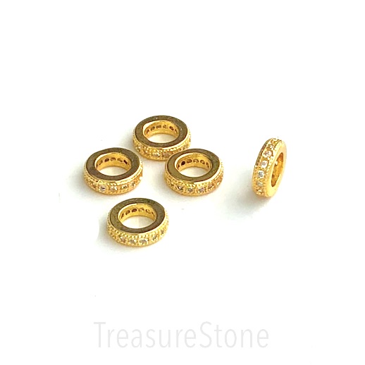 Pave Bead, brass, 8mm gold disc, large hole:4.5mm. Each