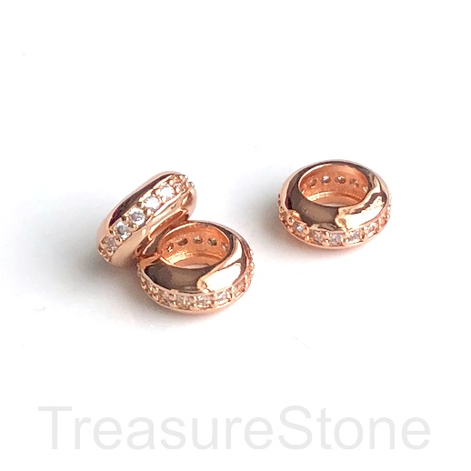 Pave Bead, 4x10mm rose gold rondelle, large hole:5.5mm. Ea