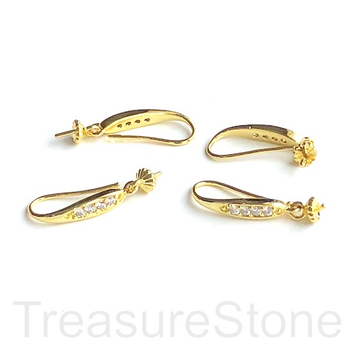 Pave Earring,gold-plated brass,CZ,18mm,half-drilled beads.1 pair