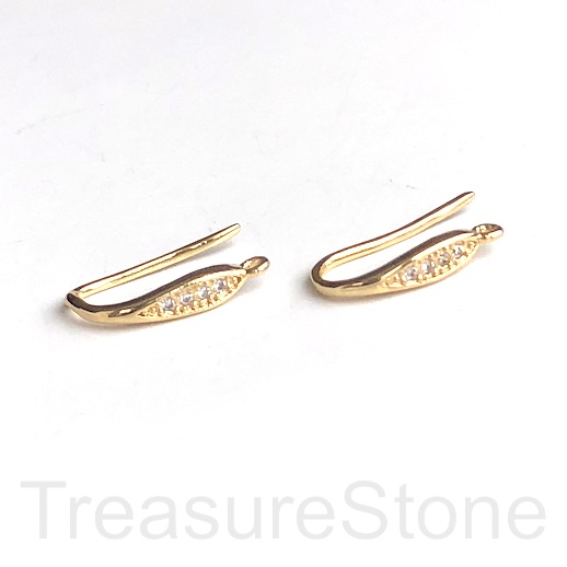 Pave Earring, gold-plated brass, CZ, 16mm hook 2. 1 pair