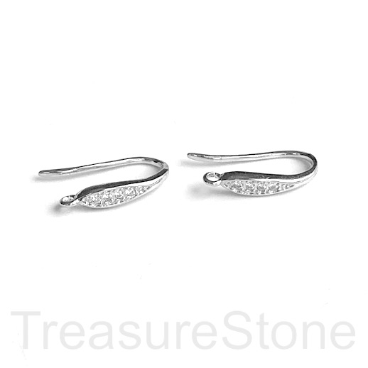 Pave Earring, silver-plated brass, CZ, 16mm hook 2. 1 pair