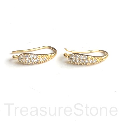 Pave Earring, gold-plated brass, CZ, 18mm hook. 1 pair