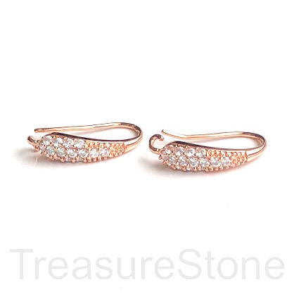 Pave Earring, rose gold-plated brass, CZ, 18mm hook. 1 pair