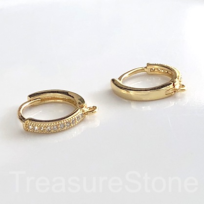 Pave Earring, gold-plated brass, CZ, 14mm round hoop. 1 pair