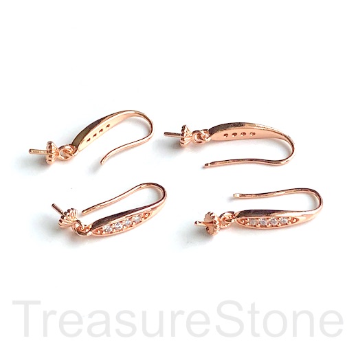 Pave Earring,rose gold-plated brass,CZ,18mm,half-drilled beads.