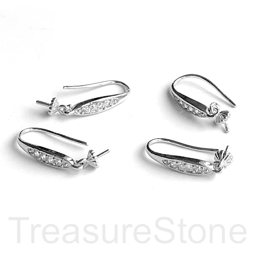 Pave Earring,silver-plated brass,CZ,18mm,half-drilled beads.
