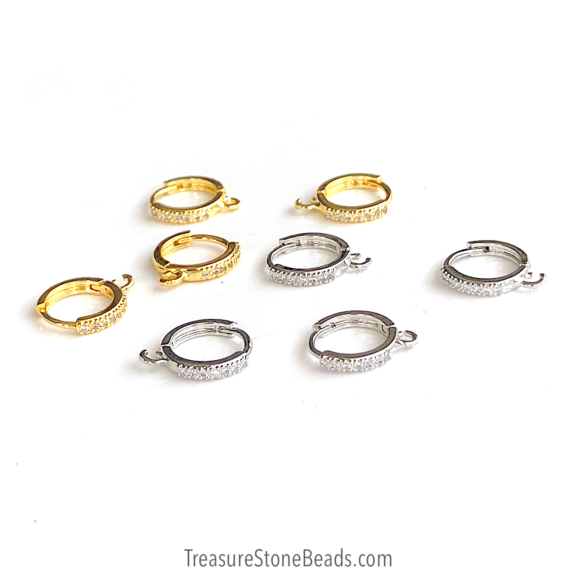 Pave Earring, gold-plated brass, CZ, 12mm round hoop. 1 pair