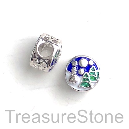 Bead,11x8mm,silver, christmas tree, snowman, large hole, 4mm. Ea - Click Image to Close
