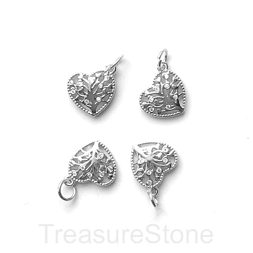 Pave charm, pendant, 10mm silver heart, tree of life,clear CZ.Ea