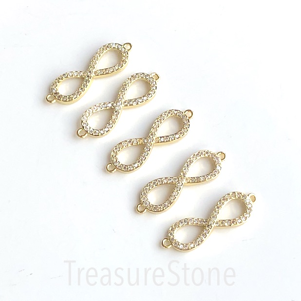 Pave charm, link, connector, 9x25mm infinity, gold, clear CZ.Ea - Click Image to Close