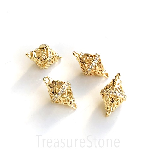 Pave Charm, link, connector, pendant, 12x15mm gold, clear CZ. Ea - Click Image to Close