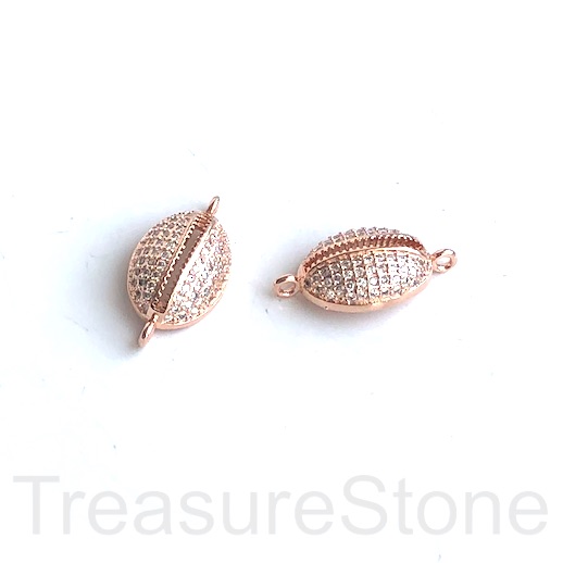 pave Link, Charm, brass, 11x15mm rose gold, cowrie shell, CZ.Ea