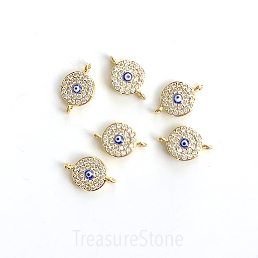 Pave link, Charm, pendant, brass, 10mm gold evil eye,clear CZ.Ea - Click Image to Close