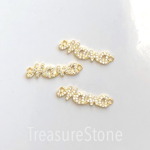 Pave charm, link, connector,8x28mm mama, gold, clear CZ.Ea