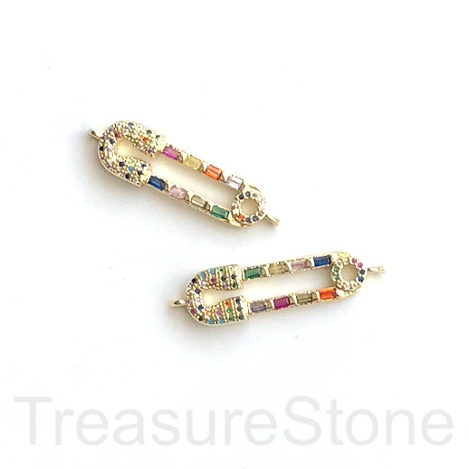 Pave Link, pendant, brass, 10x30mm gold safety pin, colour CZ.Ea