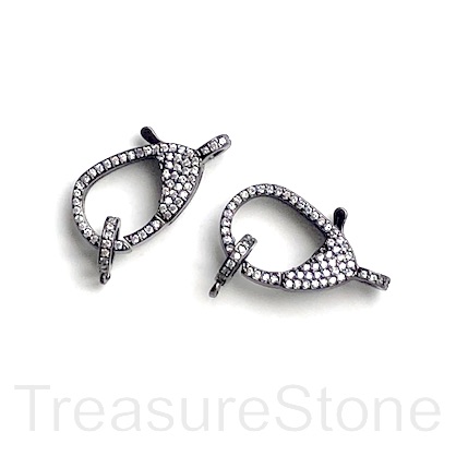 Pave lobster clasp, brass,13x20mm, black, clear CZ. Ea