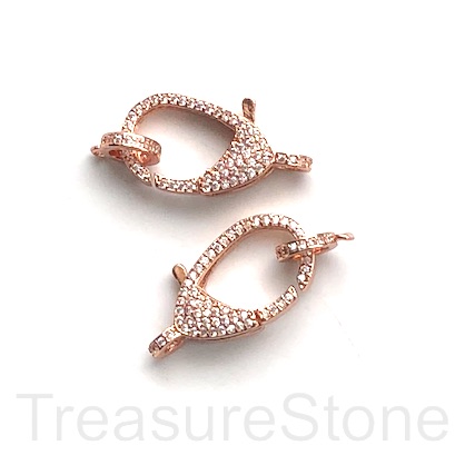 Pave lobster clasp, brass,13x20mm, rose gold, clear CZ. Ea