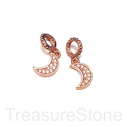 Pave Charm, brass, 10x8mm moon, rose gold, CZ. Ea