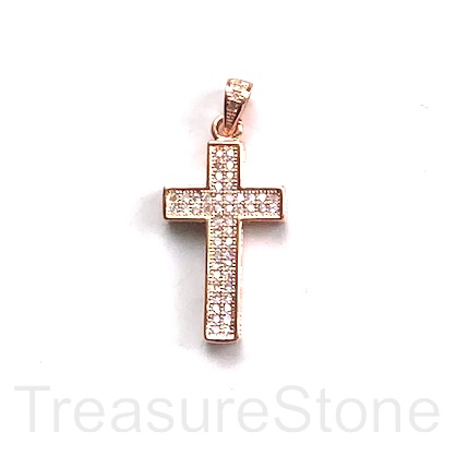 Pave Pendant, brass, rose gold, 12x20mm cross, CZ. ea - Click Image to Close