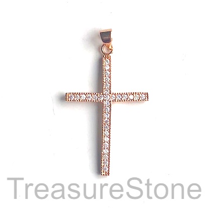 Pave Pendant, brass, rose gold, 15x22mm cross, CZ. ea - Click Image to Close