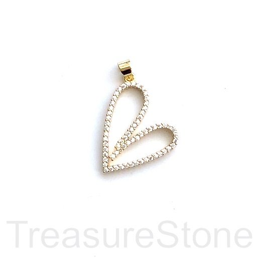 Pave pendant, brass, 22x24mm gold heart, clear CZ. Ea