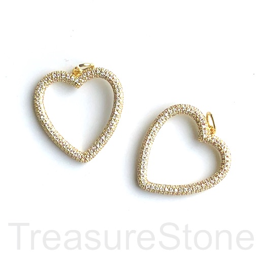 Pave pendant, brass, 30mm gold heart, clear CZ.Ea