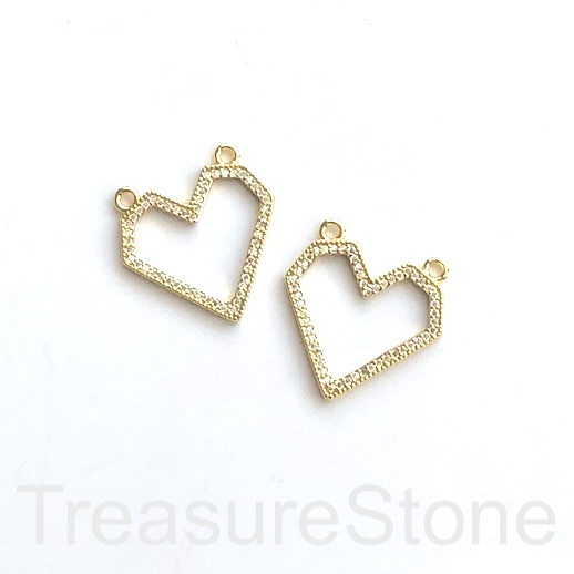 Pave pendant, brass, 21x22mm gold open heart, clear CZ. Ea