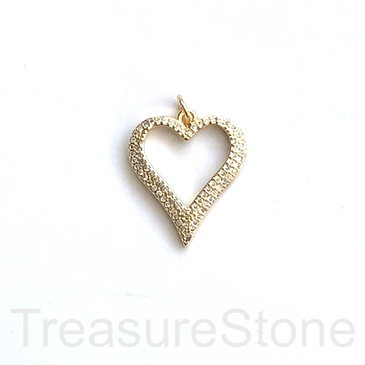 Pave pendant, brass, 20x24mm gold open heart, clear CZ. Ea - Click Image to Close