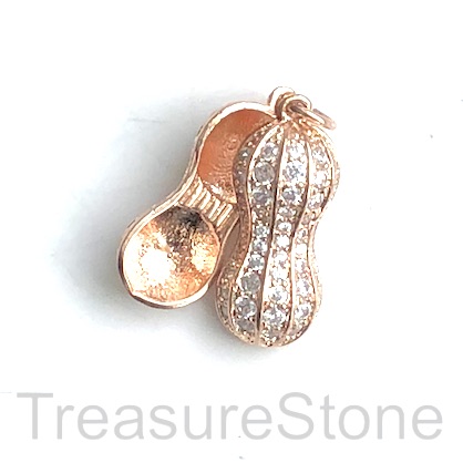 Pave pendant, 10x23 mm rose gold peanut, Brass, CZ. Each