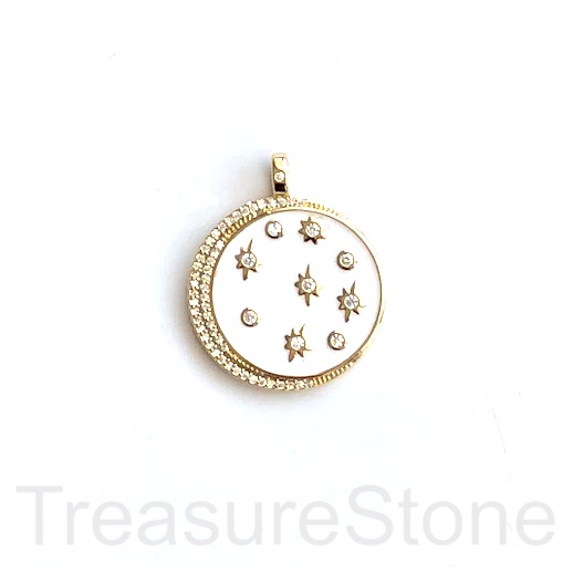 Pave pendant, brass, 24mm gold, white star,planets, clear CZ. Ea - Click Image to Close