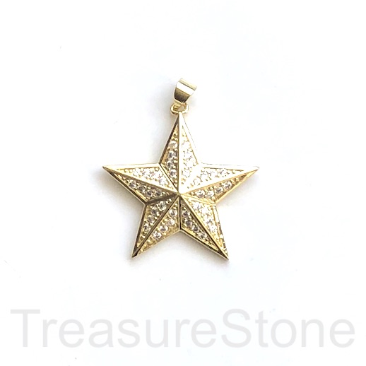 Pave Pendant, brass, 30mm gold, star, clear CZ. Ea
