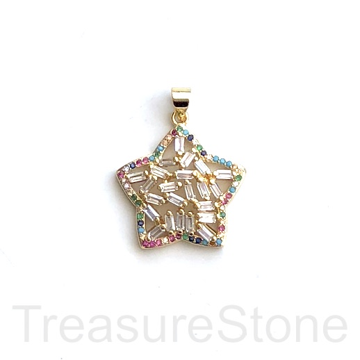 Pave pendant, brass, 24mm gold star, colour CZ. Ea - Click Image to Close