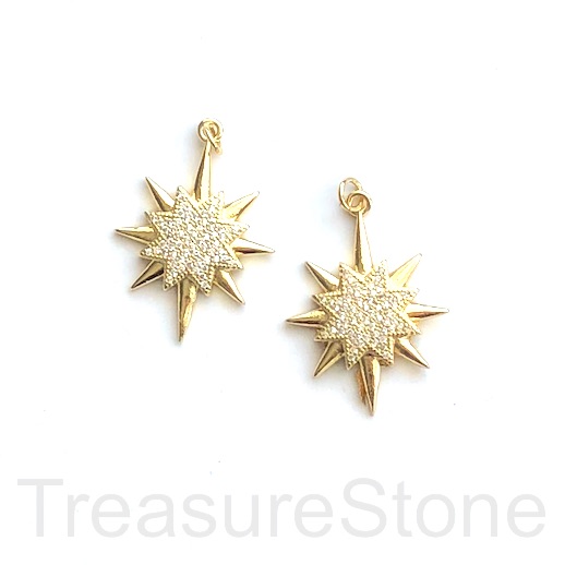 Pave pendant, brass, 23x27mm gold star, clear CZ. Ea