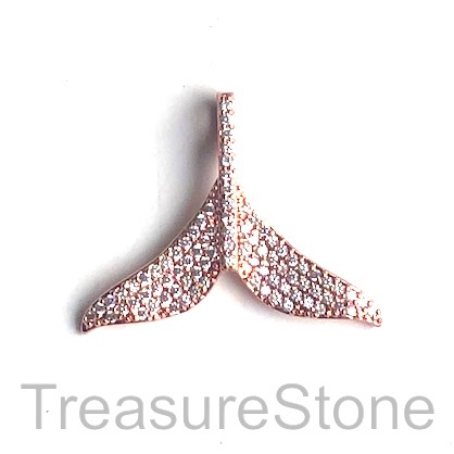 Pave Pendant, rose gold, 25x33mm whale tail, Cubic Zirconia.ea