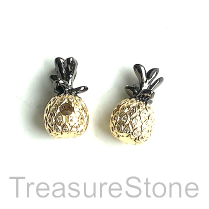 Pave Bead, brass, 10x16mm gold pineapple with crystals. Each