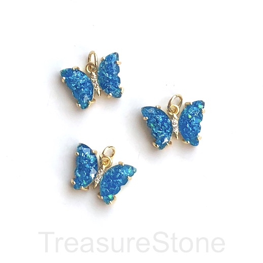 Pave resin Charm,pendant,gold,12x17mm butterfly, dark blue.ea