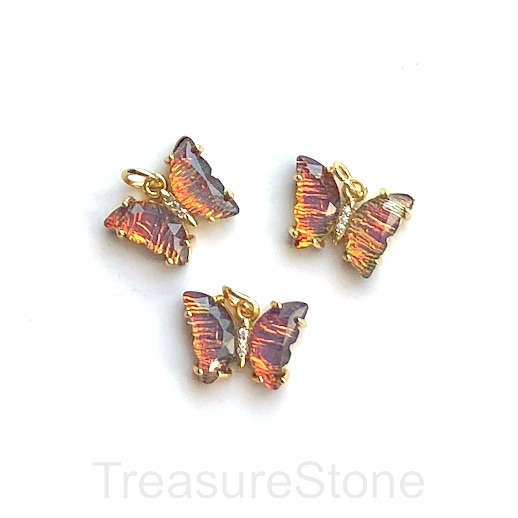 Pave resin Charm,pendant,gold,12x17mm butterfly, orange.ea