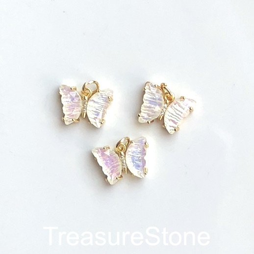 Pave resin Charm,pendant,gold,12x17mm butterfly, white ab.ea