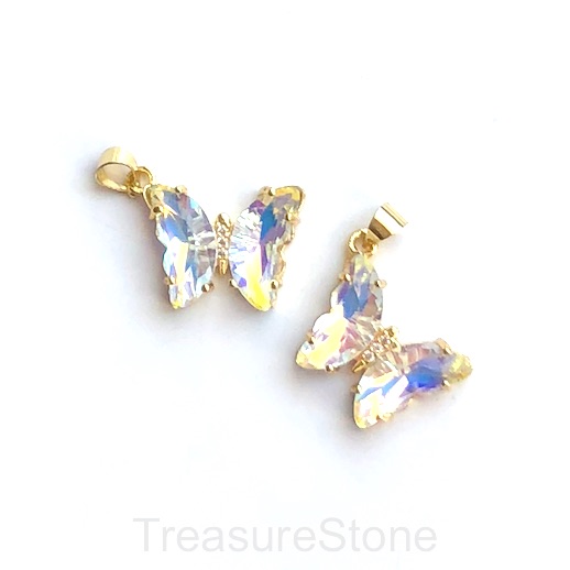 Pave resin Charm,pendant,gold,15x19mm butterfly, clear ab.ea