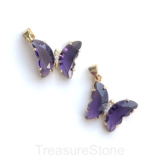 Pave resin Charm,pendant,gold,15x19mm butterfly,dark purple.ea - Click Image to Close