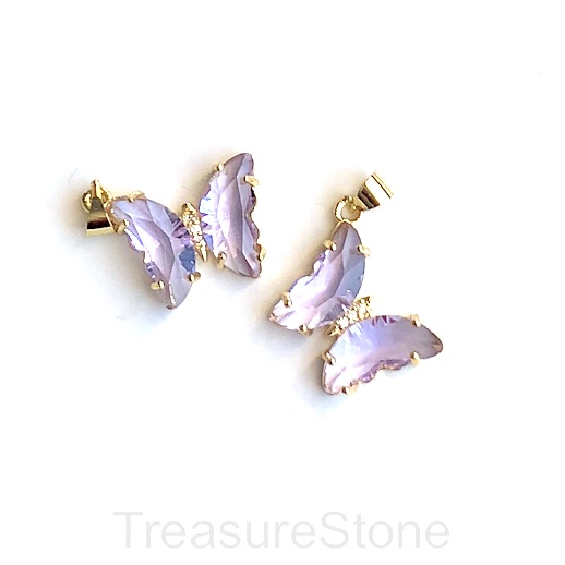 Pave resin Charm,pendant,gold,15x19mm butterfly, light purple.ea