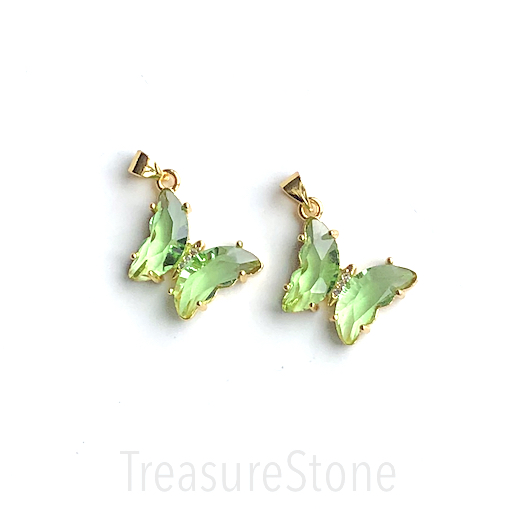 Pave resin Charm, pendant, gold, 15x19mm butterfly, peridot.ea